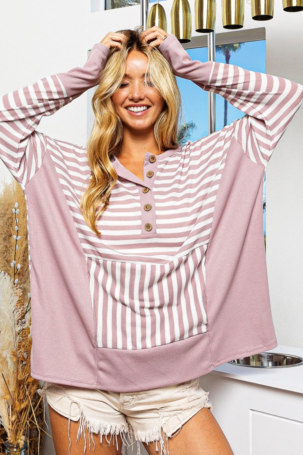 Striped BiBi Thumbhole Long Sleeve Top