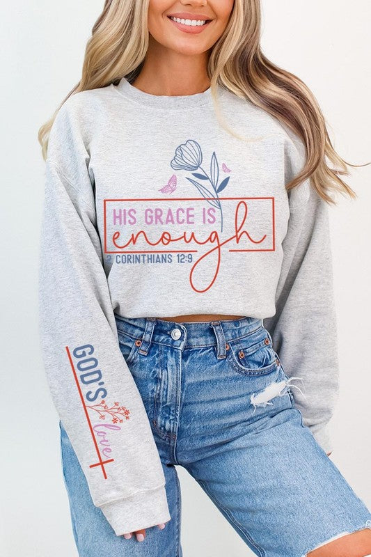 Grace is Enough Sleeve Graphic Fleece Sweatshirts