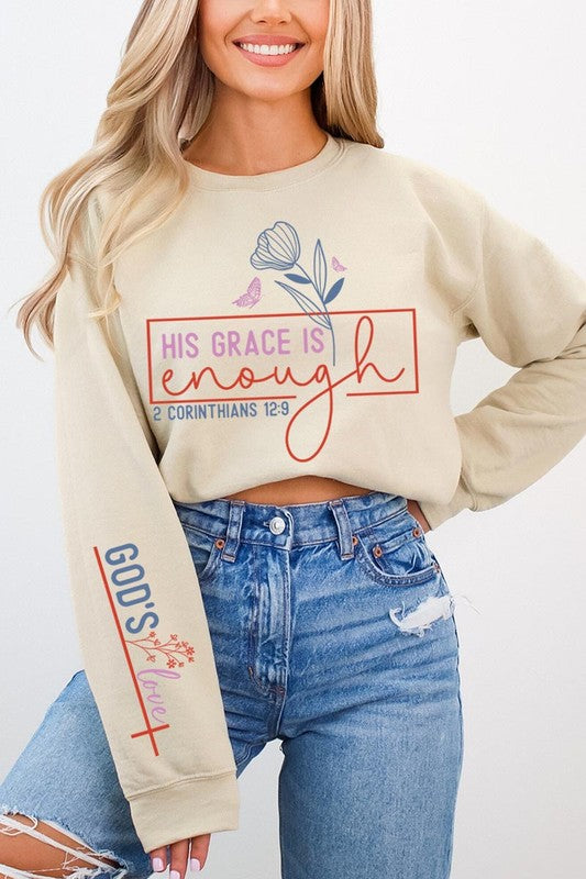 Grace is Enough Sleeve Graphic Fleece Sweatshirts