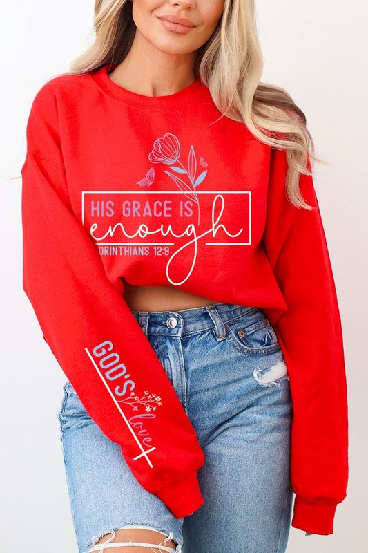 Grace is Enough Sleeve Graphic Fleece Sweatshirts