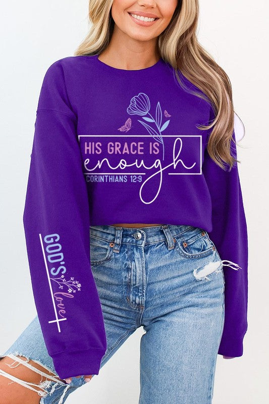 Grace is Enough Sleeve Graphic Fleece Sweatshirts