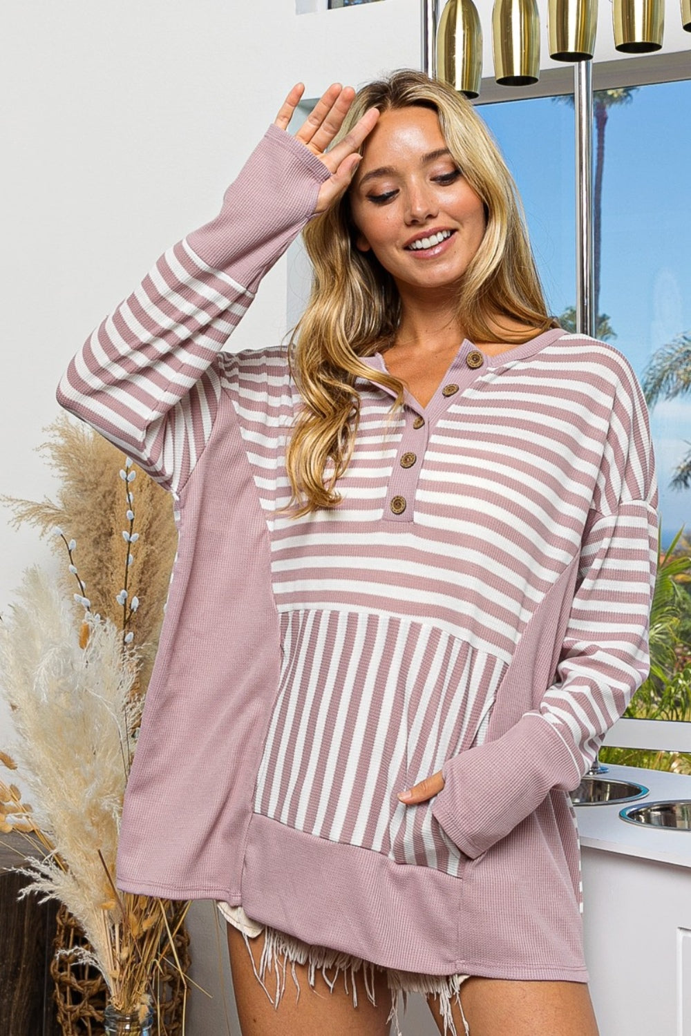 Striped BiBi Thumbhole Long Sleeve Top