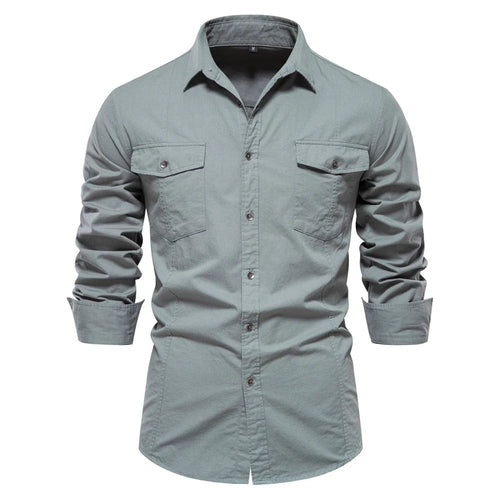 Mens Long Sleeve Dual Pockets Military Shirt