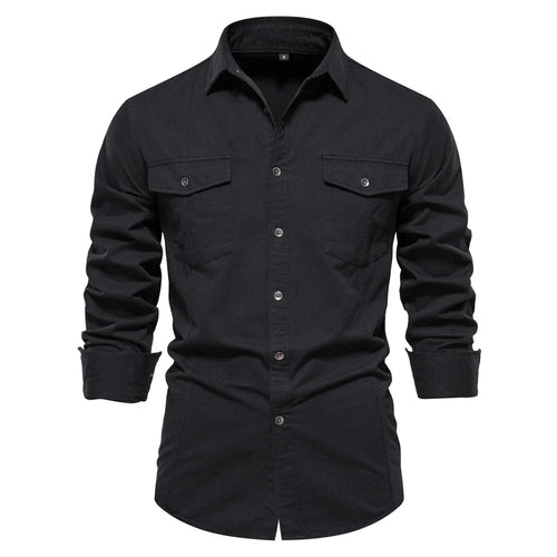 Mens Long Sleeve Dual Pockets Military Shirt