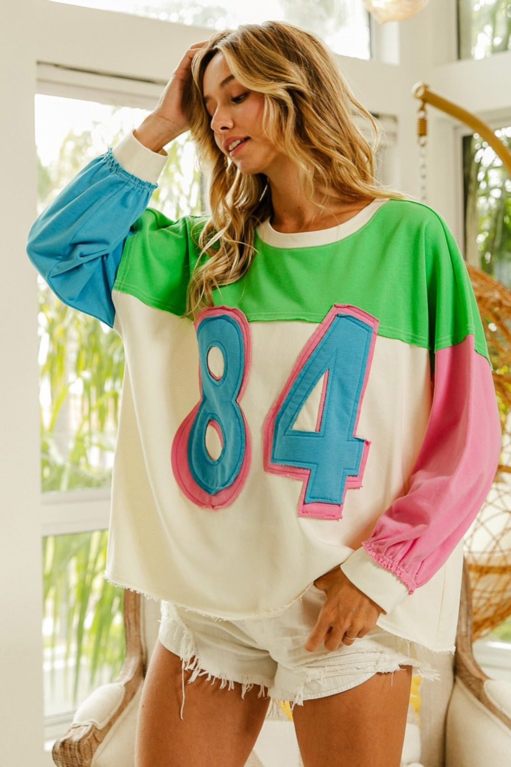 **BiBi Color Block Patched Long Sleeve Top