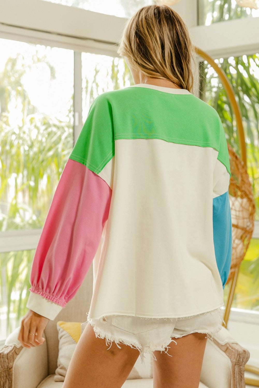 **BiBi Color Block Patched Long Sleeve Top